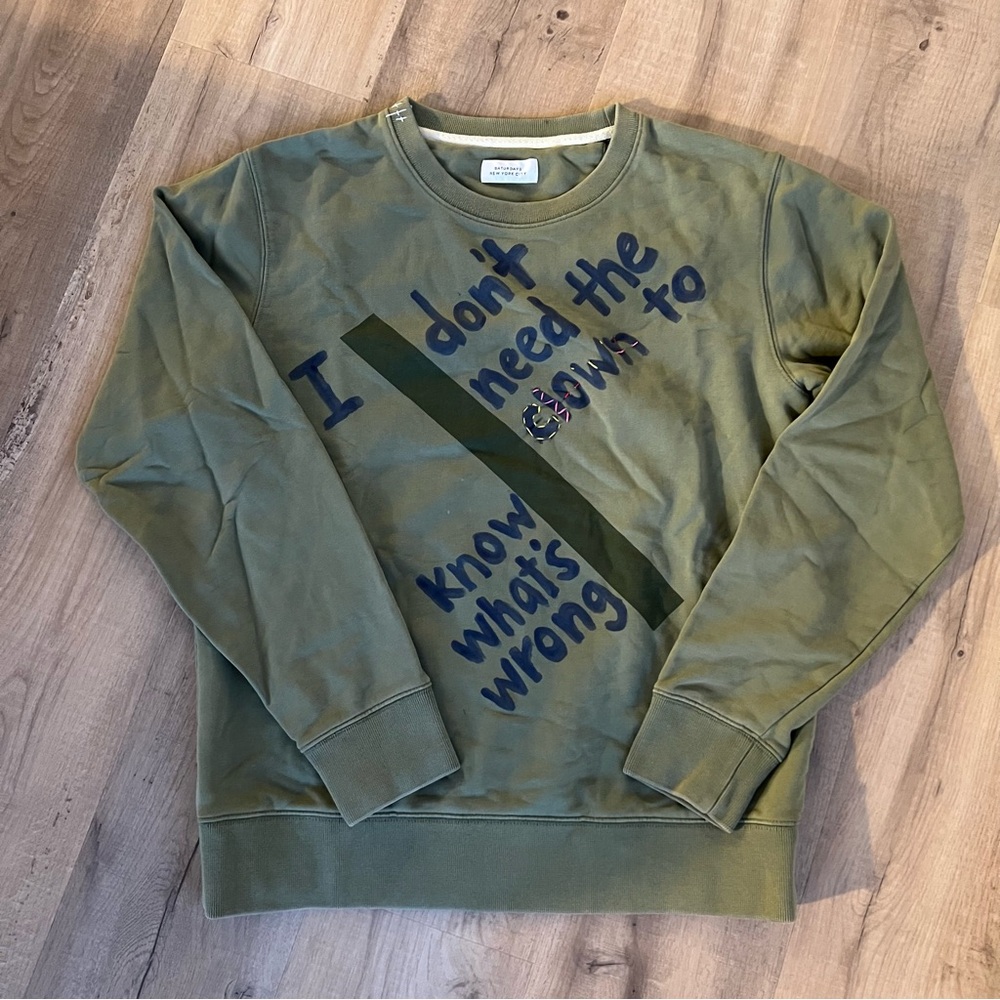 Rare! Saturdays New York City Mens khaki green crewneck top size medium